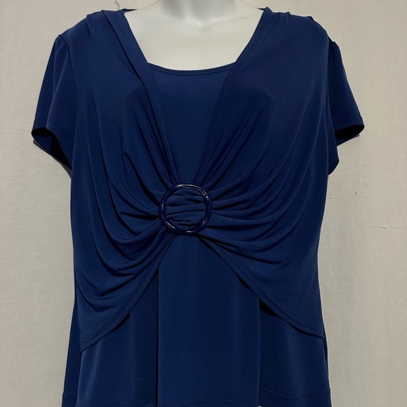 Connected Apparel Blue Ruched Short Sleeve Blouse XL - Picture 1 of 4